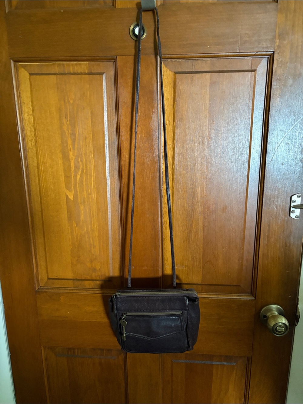 Vintage Dark Brown Fossil crossbody purse with matching wallet